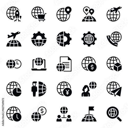 Glyph icons set for Global business
