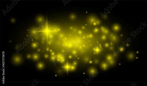 Multiple glowing starbursts and flares on a dark background, ideal for overlays, festive effects, and digital artwork requiring soft illumination.