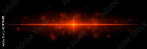 Intense horizontal flare with beams and soft particles, creating a vibrant accent for overlays, highlights, backgrounds, and graphic design.