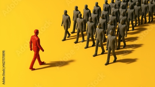 Wallpaper Mural A Red Figure Walking Opposite Direction Group, Symbolizing Individuality,  Leadership: Boldness, Independent Thinking, Human Resource Management, Social Trend Analysis, Personal Growth Motivation Torontodigital.ca