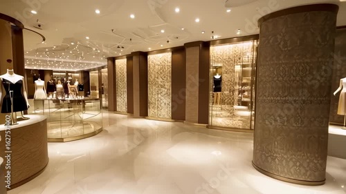 Modern clothing store interior with shoes and accessories displayed in an elegant showcase design
