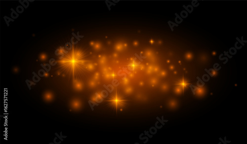 Multiple star-shaped flares and soft light particles for creating overlays, festive backgrounds, and graphic design projects.