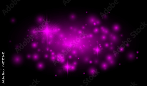 Multiple glowing starbursts and flares on a dark background, ideal for overlays, festive effects, and digital artwork requiring soft illumination.