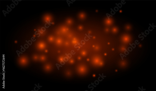 Soft glowing particles scattered across a dark background create an atmospheric light effect. Perfect for overlays, decoration, and digital visual effects.