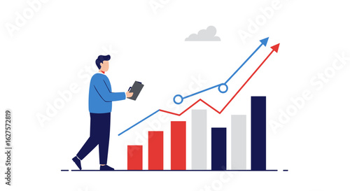 Business growth concept with rising chart and analyst illustration