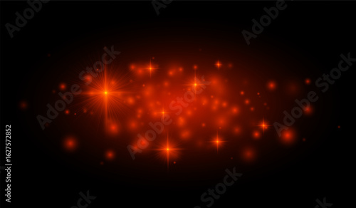 Multiple star-shaped flares and soft light particles for creating overlays, festive backgrounds, and graphic design projects.
