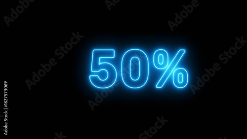 Neon 50% number illustration background.