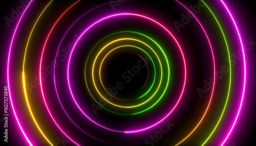 Vibrant Neon Circles on a Dark Background