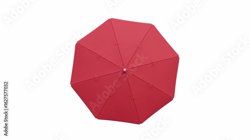 Top view red umbrella isolated on white background. 4k animation video.