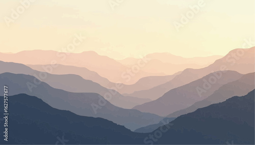 Serene Mountain Landscape with Layered Blue and Pink Hues at Sunset