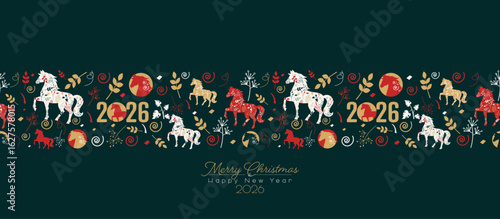Happy Chinese New Year seamless pattern. 2026 Year of the Horse.	
