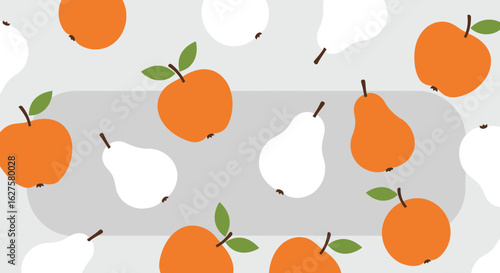 Fruit pattern with apples and pears in various colors. Floating fruit design with a neutral background. Childrens' pattern or nursery design.