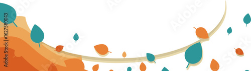 Autumnal background with scattered leaves in a minimalist style. Abstract design with a soft color palette for branding or social media use.