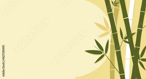 Abstract bamboo stalks and leaves on a pale yellow background. Silhouettes of bamboo stalks and leaves against a light background.