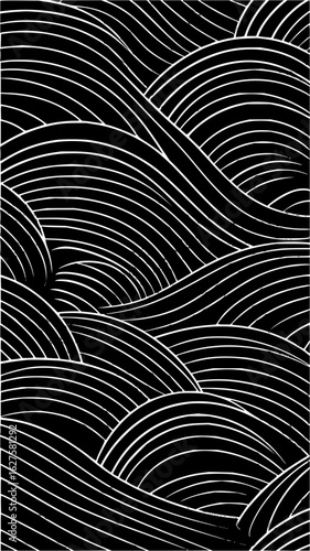 Abstract composition featuring circles triangles squares and parallel lines in black and white design