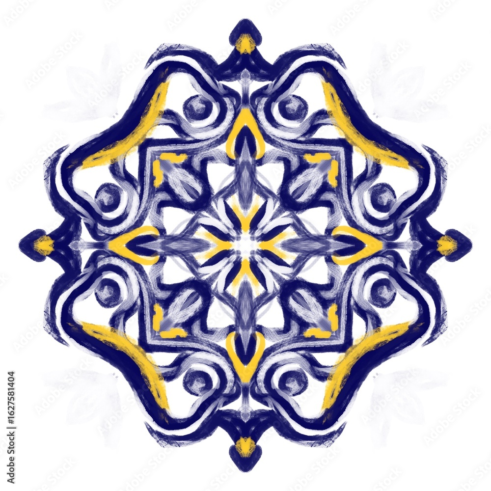 Fototapeta premium flower pattern decorative plate. Design for ceramic tiles, majolica, watercolor ornament 