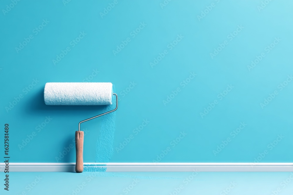 Obraz premium A paint roller transforms a dull wall into a colorful burst of dreamlike visuals, symbolizing change, creativity, and vision.