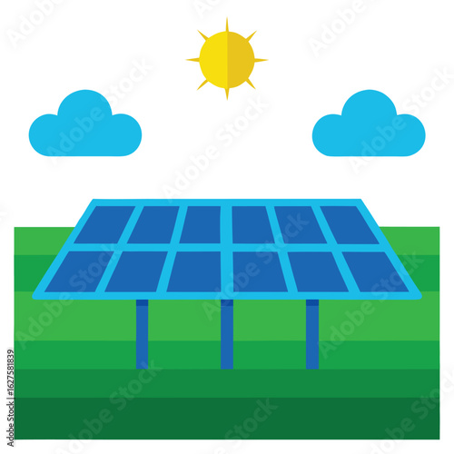 Clean sky over a minimalist solar panel farm with perfectly aligned rows of renewable energy technology