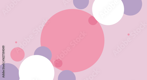 Abstract geometric design with overlapping circles in pastel pink, light blue, and lavender tones. Layered circles with soft color transitions on a light pinkish background.
