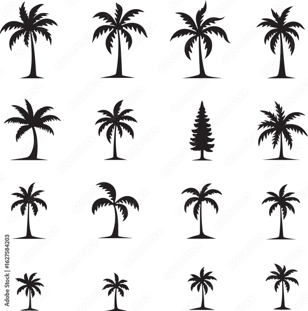 Fototapeta premium Palm Tree Silhouette SVG BundleTropical Beach Palm Tree Clipart SetCoconut Palm Tree Vector Collection for Cricut