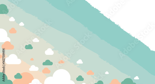 Pastel cloudscape with soft color gradients. Flat design clouds with varied pastel hues on a gradient sky background.