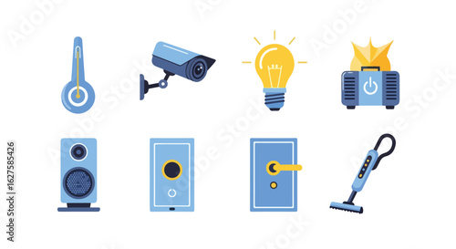 Smart home technology and appliances set digital automation icons