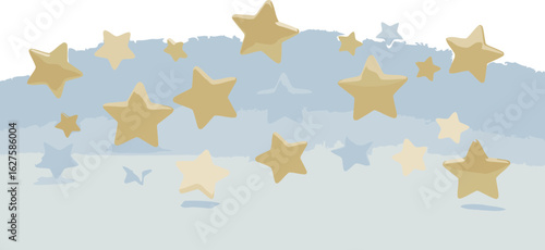 Pastel stars in a light-blue studio setting. Floating stars of various pastel colors against a light-blue background.