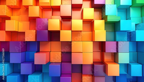 Vibrant multicolored cubes create a 3D geometric pattern