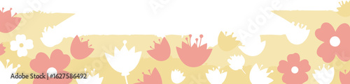Abstract floral design with pale yellow and peach tones. Simple, stylized flowers in various shades of peach and cream with gradient background.