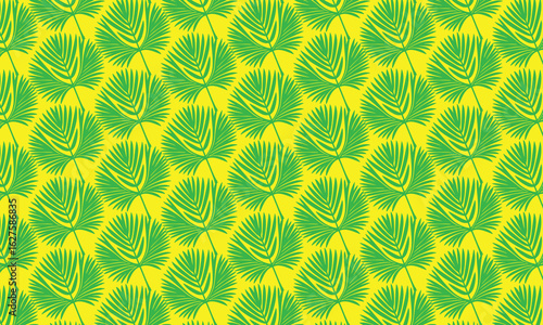 Seamless pattern with yellow background floral art, and green leaves background design