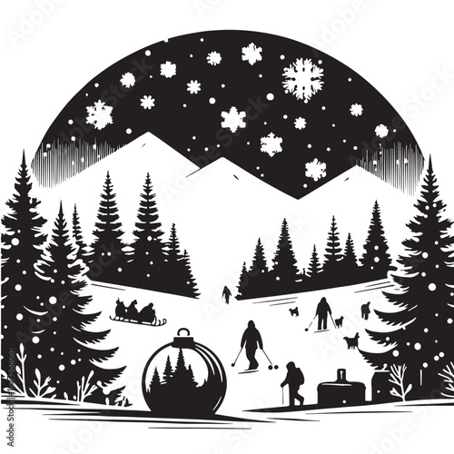 black Snowball fight scene Silhouette Vector, High Quality Illustration on White Background