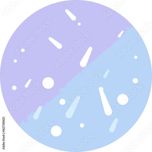 Abstract oval shape with light purple and light blue gradient, displaying scattered white dots and lines. Stylish graphic design element with no discernible subject matter.