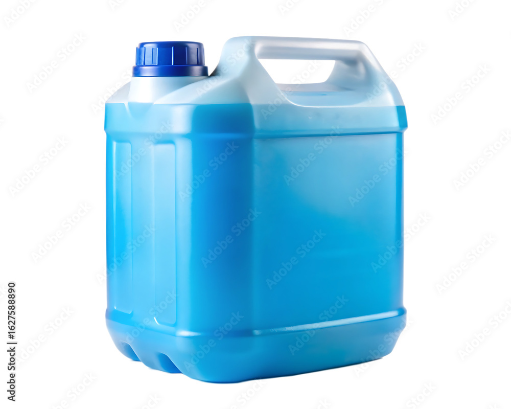 Blue Plastic Jerrycan with Handle Filled with Liquid on Transparent Background Blue Plastic Jerrycan with Handle Filled with Liquid on Transparent Background