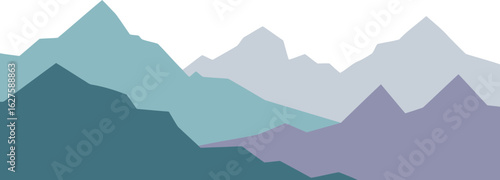 Abstract mountain range with pastel colors in a minimalist style. Geometric peaks and valleys create a serene landscape. Modern artwork suitable for wall art or digital media.