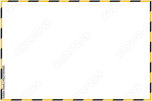 Vector art of yellow and black hazard warning stripes border frame isolated on white background, caution tape pattern for construction and safety isolated on white background