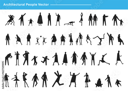 CAD Drawings. Set people vector in outdoor isolated on white background for architecture and landscape design. Vector illustration.	