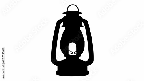 Silhouette of an antique kerosene lantern with a handle and visible internal wick mechanism on white background