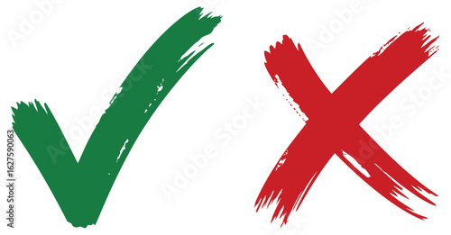 green check mark and red cross brush stroke symbols vector illustration
