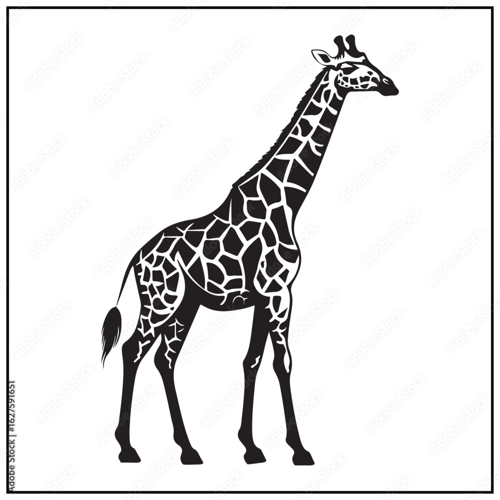Obraz premium Vector art of silhouette of a giraffe with distinctive spots, isolated on white background