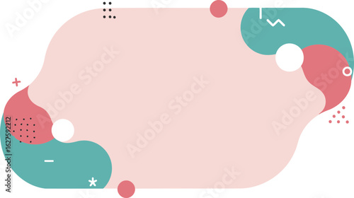 Abstract design with soft color palettes in various shades of pink, teal, and coral. Dynamic shapes and minimalist style. Blank template for graphic design use.