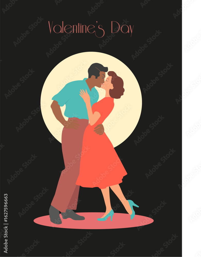 Fototapeta premium Black people love. Lovers kissing in the background on Valentine's Day.