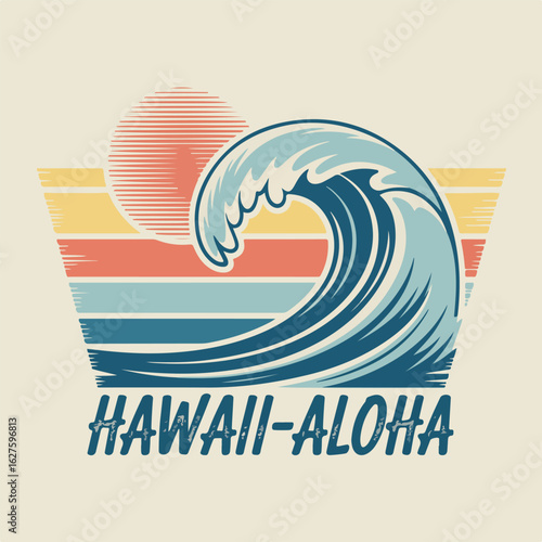 Retro hawaiian wave aloha sunset vintage surf design