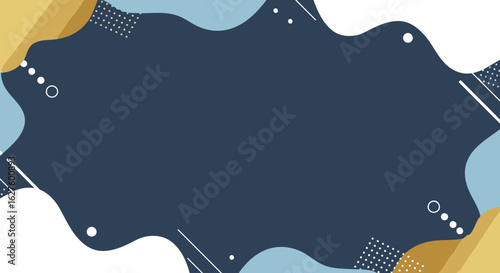 Abstract background design with fluid shapes in shades of blue, gold, and dark navy. Modern, geometric shapes with soft color transitions, ideal for use in branding or advertising.