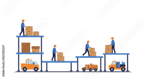 Logistics and warehouse automation in flat design