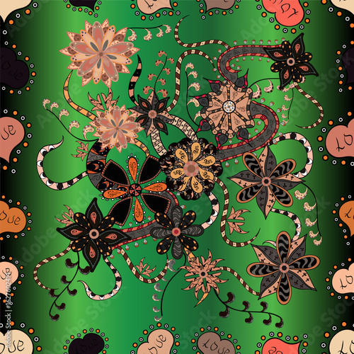 Seamless vector floral pattern in doodle style with flowers. Gentle, tender floral background. Flowers on pleasant colors. Seamless pattern.