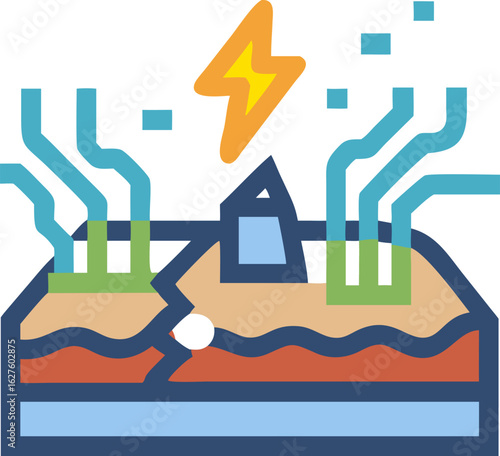 Clean and modern geothermal energy icon representing sustainable power generation and renewable resources ideal for environmental and energy related designs