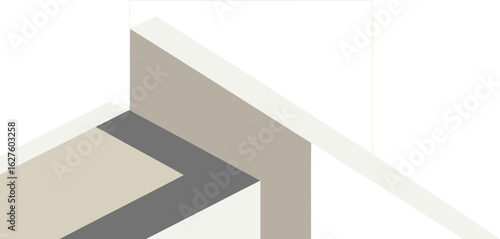 Abstract architectural design with neutral color palette. Geometric shapes and lines intersecting in a modern interior setting.