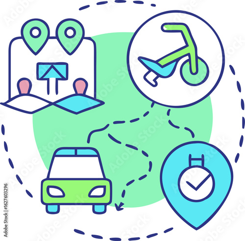Wallpaper Mural Conceptual map illustrating various modes of sustainable transportation including bicycles electric vehicles public transit and pedestrian pathways designed for eco friendly urban planning and environ Torontodigital.ca