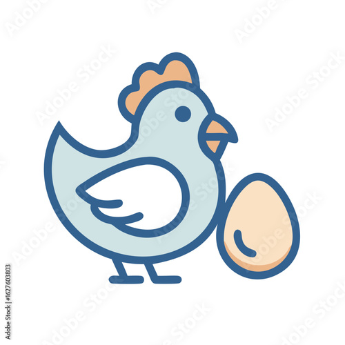 Chicken standing beside an egg in a simple vector icon design  