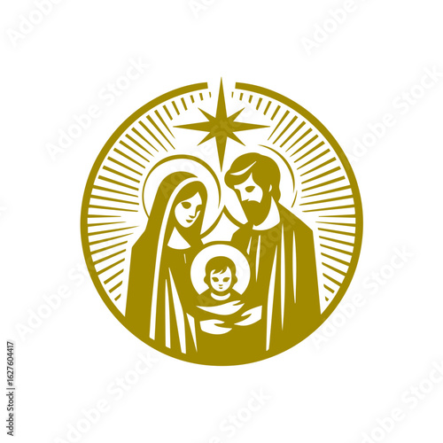 Holy Family Nativity Scene Silhouette with Baby Jesus, Mary, and Joseph in Stable – Christmas Religious SVG Art Vector Design